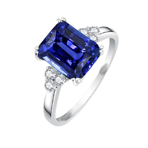 Emerald Diamond Ring Deep Blue Sapphire   Brilliant Sparkling   