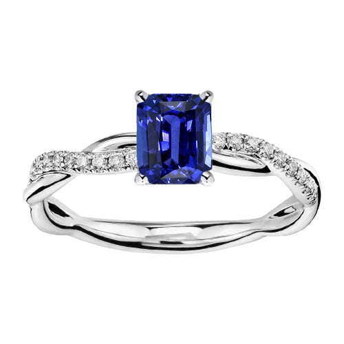 Solitaire Emerald Sapphire Ring With Accents Twisted Shank Fancy Princess Cut Style  