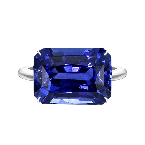 3 Carats Emerald Solitaire Sri Lankan Sapphire Ring White Gold Jewelry