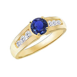 Yellow Gold Natural Earth Mined Diamond Anniversary Ring Deep Blue Sapphire 1.75 Carats