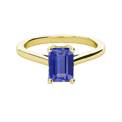 Yellow Gold Solitaire Ring Emerald Ceylon Sapphire Gemstone
