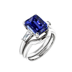 3 Stone Emerald Blue Sapphire & Baguette Natural Earth Mined Diamond Ring Set 1.75 Carats