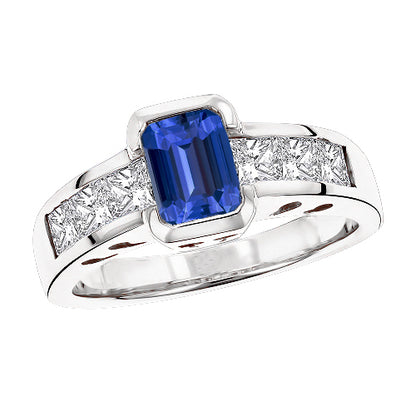 Princess Natural Earth Mined Diamond Ring Gold Bar Set 2.50 Carats Emerald Ceylon Sapphire