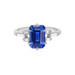 2.50 Carats Baguette Natural Earth Mined Diamond Anniversary Emerald Blue Sapphire Ring