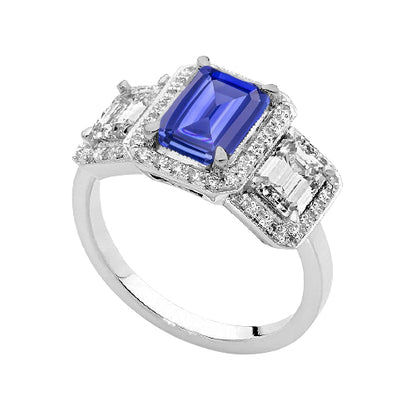 Woman's  Weeding Anniversary    Halo Emerald Blue Sapphire Diamond Ring 3 Stone Style Jewelry