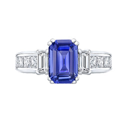 Princess & Emerald Natural Earth Mined Diamond Blue Sapphire Anniversary Ring 3 Carats