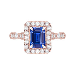 Natural Real ( Not Lab Grown )  Blue Sapphire Engagement Ring 3 Carats Emerald Cut Rose Gold Milgrain