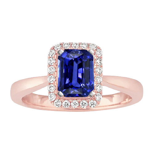 Diamond Halo Emerald Ceylon Sapphire Ring Tapered Shank  Women Diamond Engagement s Gold
