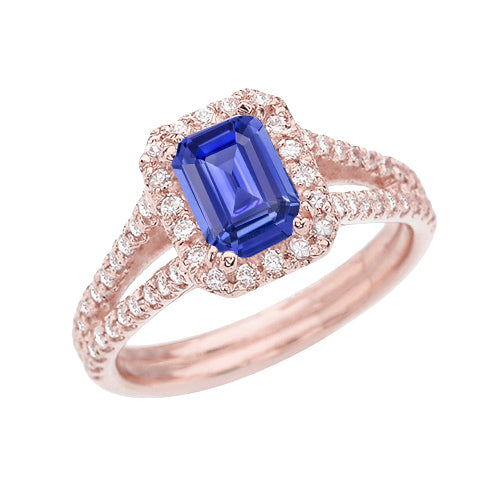 Rose Gold   Women Diamond Engagement Halo Diamond Emerald Sapphire Split Shank Jewelry