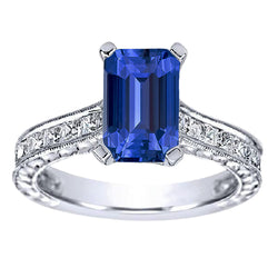 Sapphire Engagement Ring With Princess Natural Earth Mined Diamond Accents 3.50 Carats