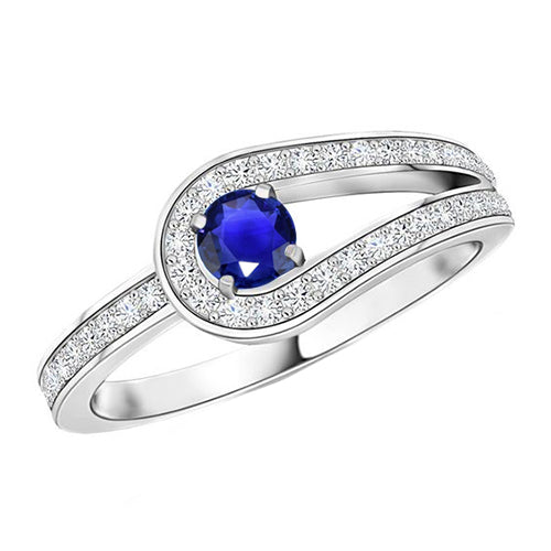 New Round Blue Sapphire With Accents Ring Split Shank Style