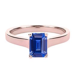 Rose Gold Solitaire Ring Emerald Ceylon Blue Sapphire 2 Carats