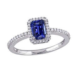 Halo Gold Diamond Ring Emerald Blue Sapphire With Accents 3 Carats