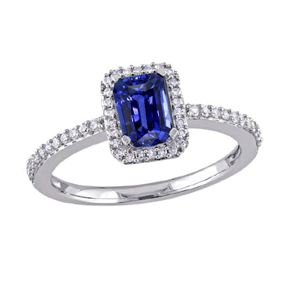 Halo Gold Diamond Ring Emerald Blue Sapphire With Accents   Women Diamond Engagement 