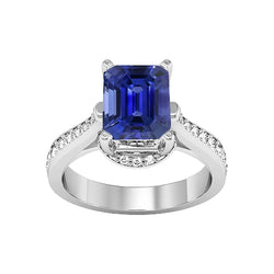 Women's Engagement Ring 2.50 Carats Emerald Sapphire Cathedral Setting