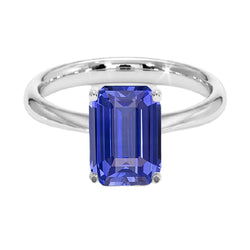 White Gold Solitaire Ring 2 Carats Emerald Cut Srilanka Sapphire
