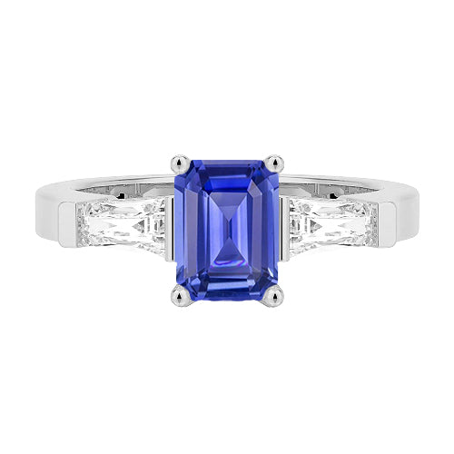  Gorgeous fancy     3 Stone Baguette Diamonds Blue Sapphire Ring Emerald