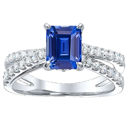  Gorgeous fancy     Blue Sapphire Engagement Ring Split Shank Round Diamonds