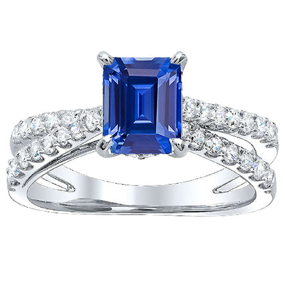 Gorgeous fancy     Blue Sapphire Engagement Ring Split Shank Round Diamonds
