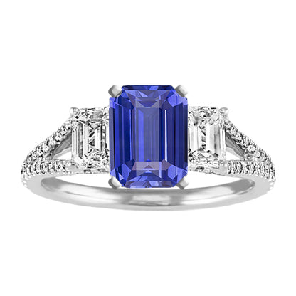 Emerald 3 Stone   Gorgeous fancy     Sapphire Ring With Accents Split Shank