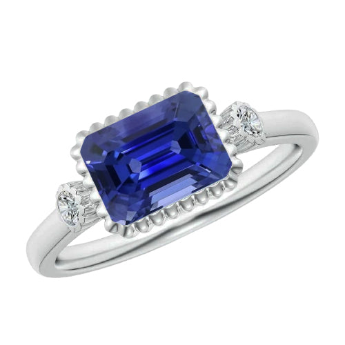 3 Stone Anniversary Ring Bezel Set Natural Earth Mined Diamond & Blue Sapphire 2.75 Carats