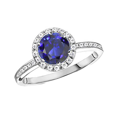Womens Diamond Halo Ring Ceylon Sapphire Gemstone Accented