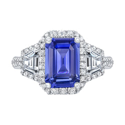 Halo Emerald Blue Sapphire Ring 4.50 Carats Trapezoid & Round Natural Earth Mined Diamonds