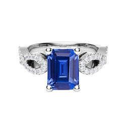 Emerald & Round Diamond Ring Infinity Style Ceylon Sapphire 3 Carats