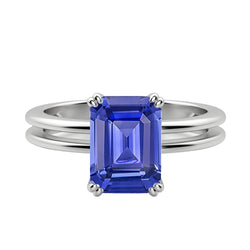Solitaire Emerald Blue Sapphire Ring Double Prong Split Shank 2 Carats