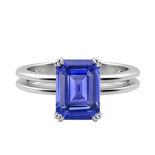Best Amazing Stylish womans Solitaire Emerald Blue Sapphire Ring Double Prong Split Shank