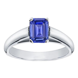White Gold Solitaire Emerald Cut Ceylon Sapphire Ring 1.50 Carats