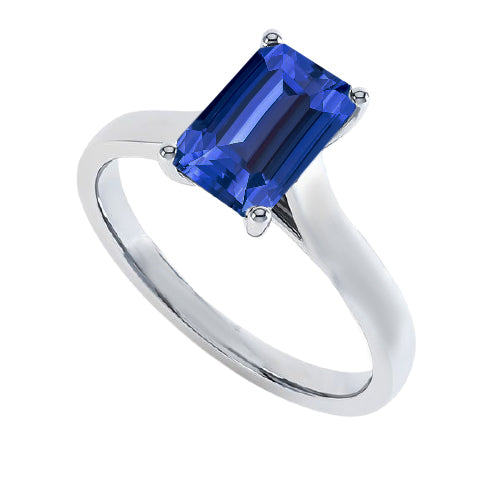 White Gold Best Amazing Stylish womans Ladies Solitaire Ring Emerald Blue Sapphire