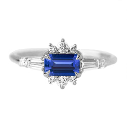 Round Diamond Emerald Sapphire & Baguette Cut Ring 2.50 Carats