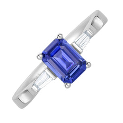 Three Stone Ring Emerald Sapphire & Tapered Baguette Diamonds 3 Carats