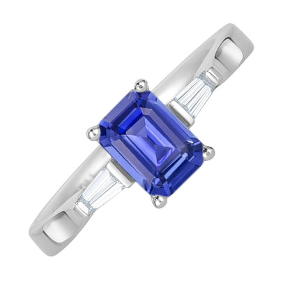 Three Lady’s  Round Anniversary  Stone Ring Emerald Sapphire & Tapered Baguette Diamonds