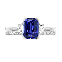 Natural Earth Mined Diamond Wedding Ring Set Emerald Sapphire Prong 3 Stone 4 Carats