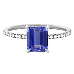 Gold Solitaire Emerald Sapphire Ring With Accents Natural Earth Mined Diamonds 3.50 Carats