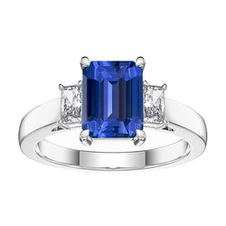 White Gold 3 Stone Emerald Sapphire Ring 2.75 Carats Radiant Natural Earth Mined Diamonds