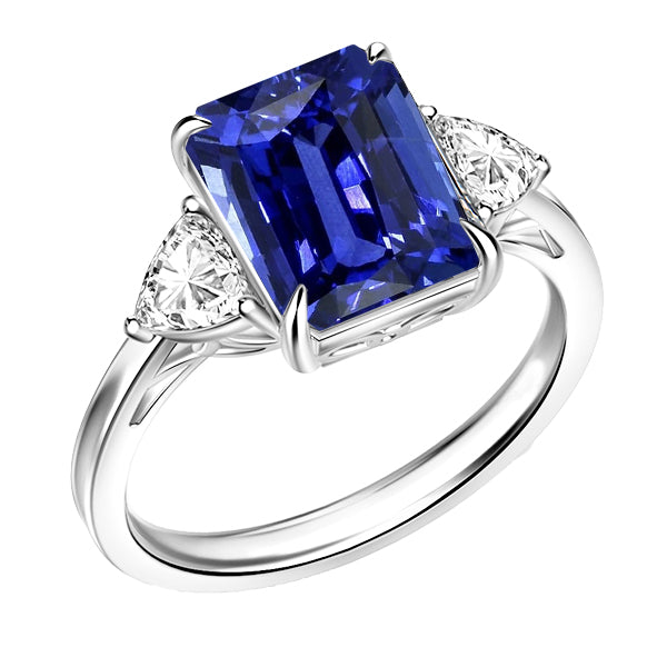 3 Stone Wedding Ring Emerald Sapphire & Trillion Diamonds  Fancy Lady’s Vintage Style 