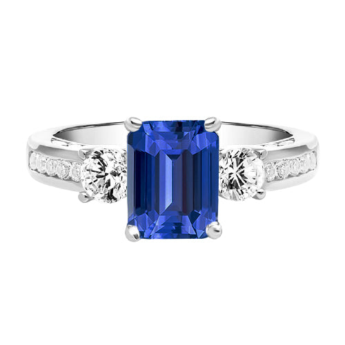  Fancy Lady’s Vintage Style 3 Stone Style Diamond Ring Emerald Ceylon Sapphire Jewelry