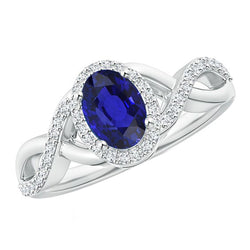 Gemstone Ring Oval Sapphire Diamond Accented Twisted Shank 5.50 Carats