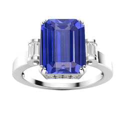 3 Stone Blue Sapphire Emerald Ring 3 Carats Bar Set Baguette Natural Earth Mined Diamonds