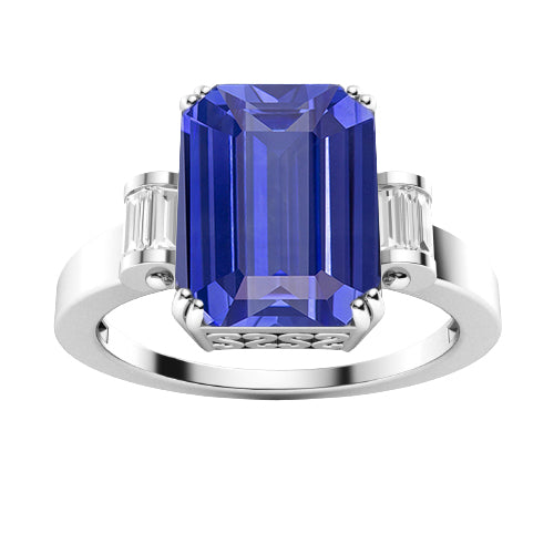 3 Stone Blue Sapphire Emerald Ring Best Amazing Stylish womans  Bar Set Baguette Diamonds