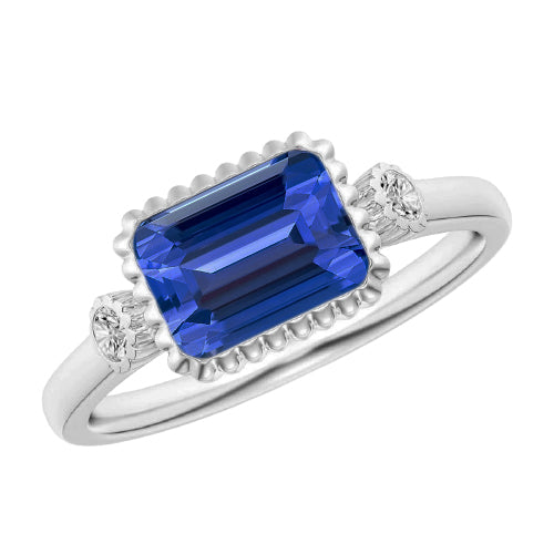 Round  Best Amazing Stylish womans  Diamond Bezel 3 Stone Anniversary Blue Sapphire Ring