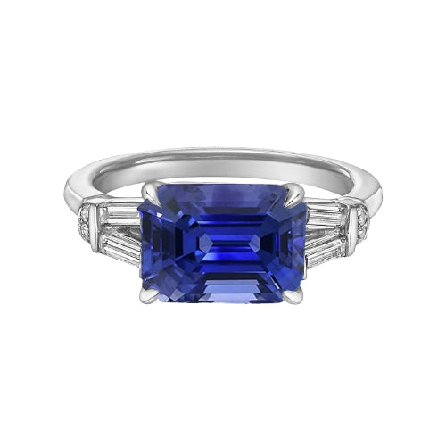Best Amazing Stylish womans  Baguette & Round Diamond Ceylon Sapphire Ring Emerald Cut
