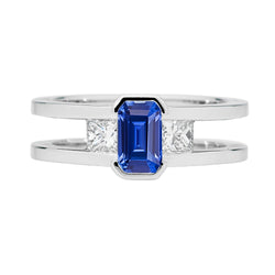 Princess Natural Earth Mined Diamond 3 Stone Emerald Sapphire Ring Split Shank 1.25 Carats