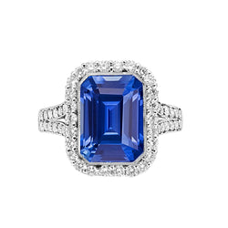 Halo Natural Earth Mined Diamond Bezel Set Emerald Blue Sapphire Engagement Ring 4 Carats