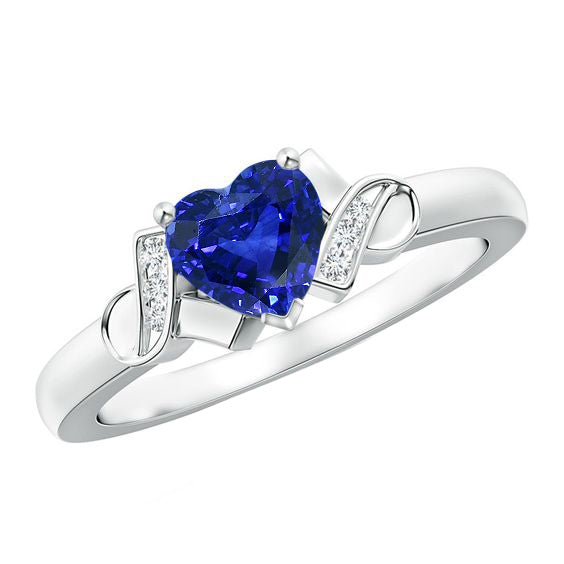 Women Natural Earth Mined Diamond Ring Heart Blue Sapphire Gold Love Jewelry 3.25 Carats