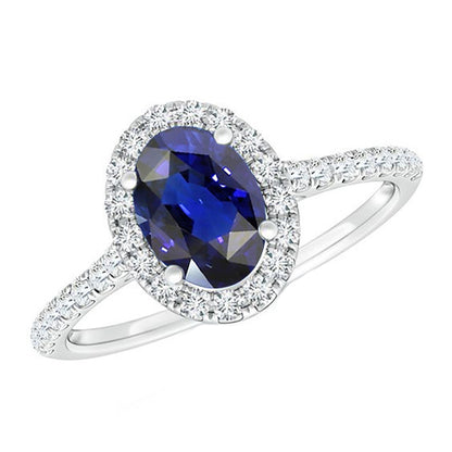 New Amazing LAdies Halo Diamond Ring Gold Oval Sri Lankan Sapphire With Accents