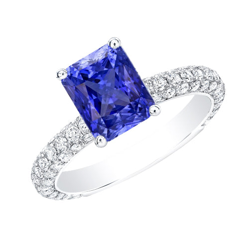 Women's Best Amazing Stylish womans   Sapphire Ring Radiant Cut 3.50 Carats Multi Row Pave Diamonds